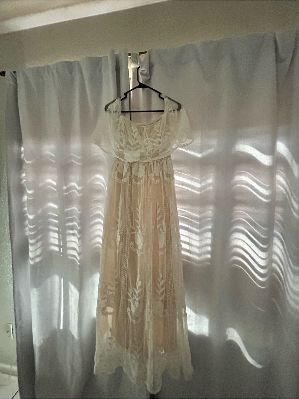 Sheer Ivory Lace Maxi Dress with Nude Lining